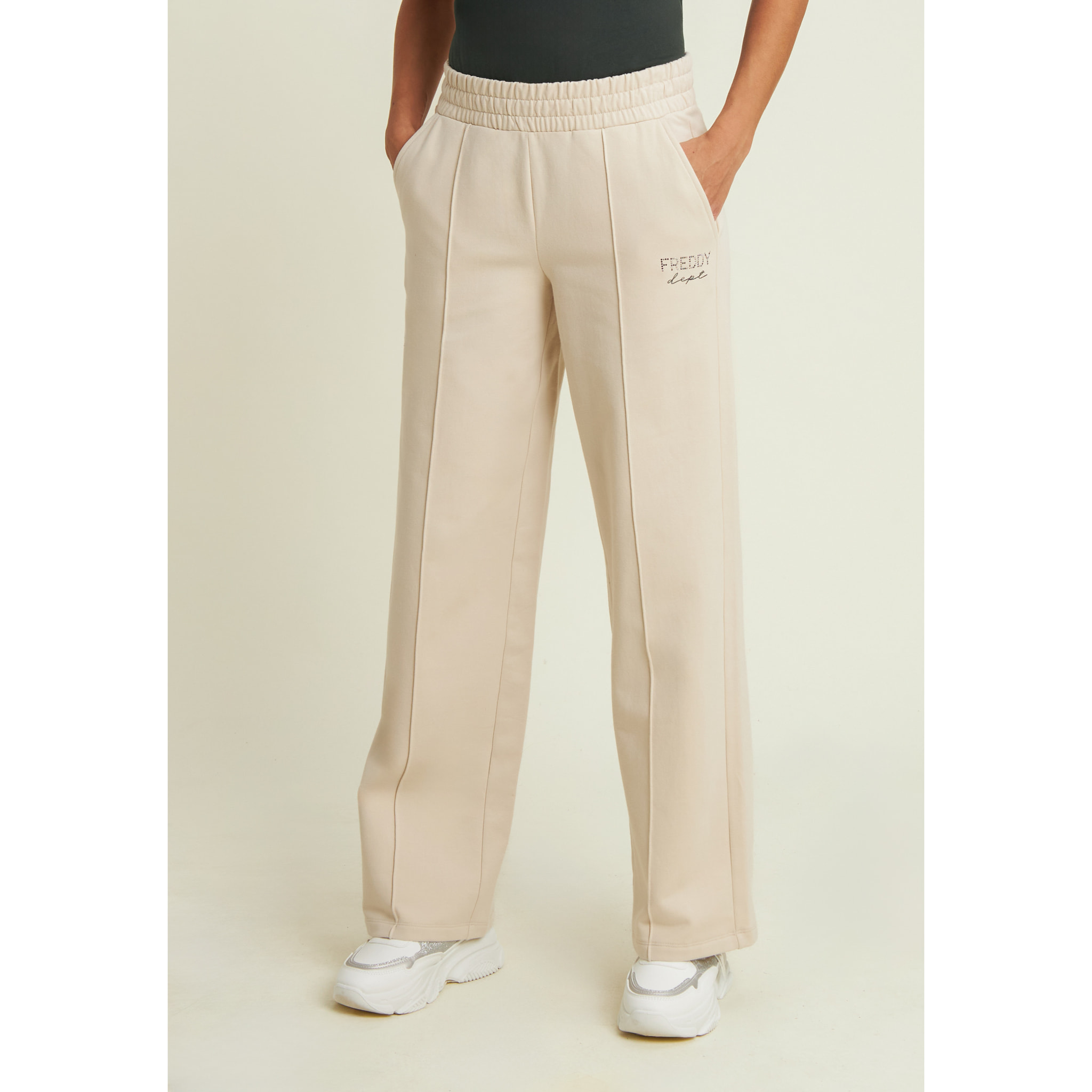 Pantaloni wide leg con cucitura centrale decorativa