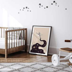 Affiche enfant envol cosmique  Affiche sous cadre noir