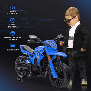 Moto Eléctrica para Niños de +3 Años Moto de Batería para Niños 6V con Ruedas de Entrenamiento y Bocina Moto para Niños Carga 30 kg Azul