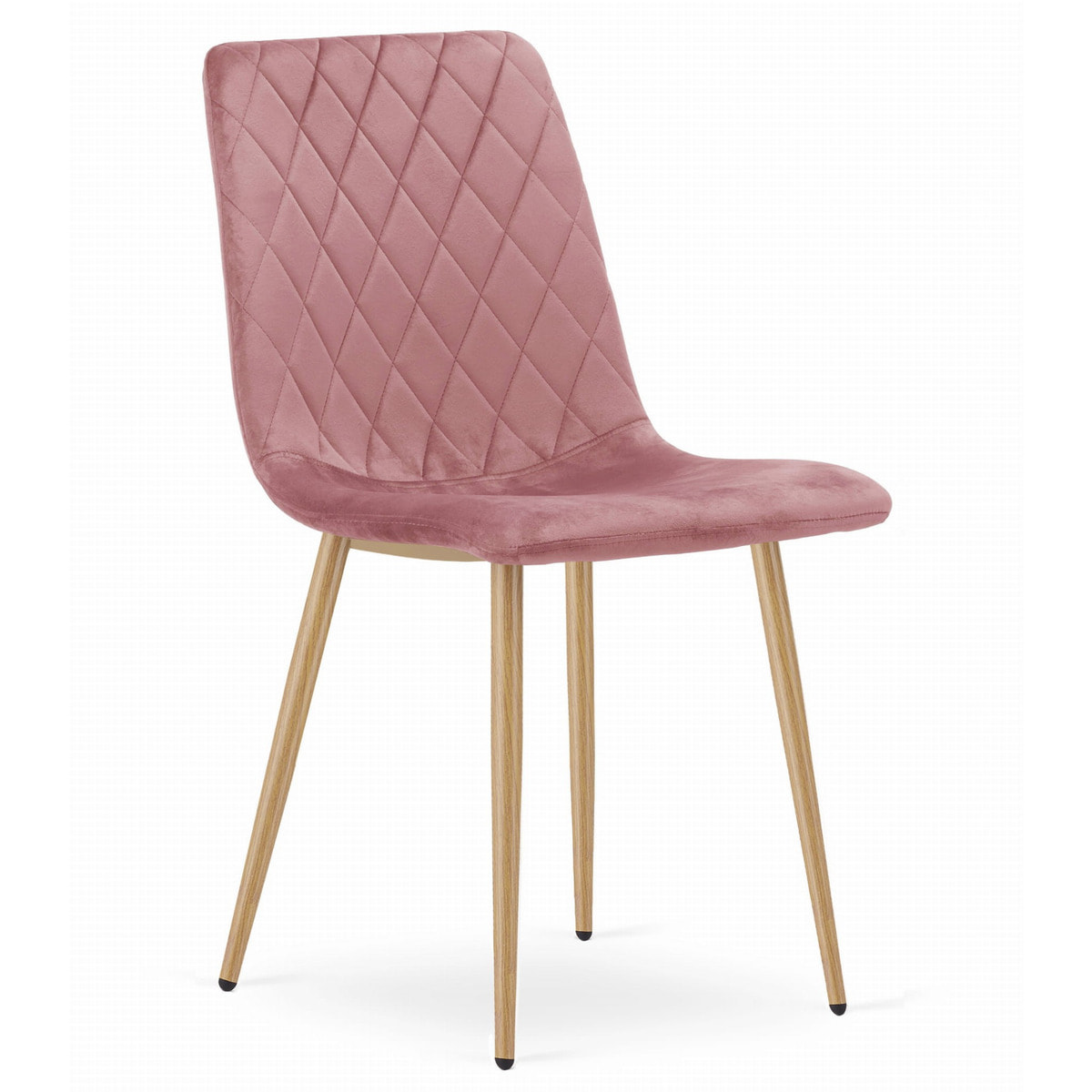 Sedia Turin in Velluto Rosa con Gambe Effetto Legno