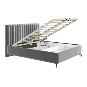 Mendoza - lit coffre - 180x200 - sommier inclus - en velours - Gris