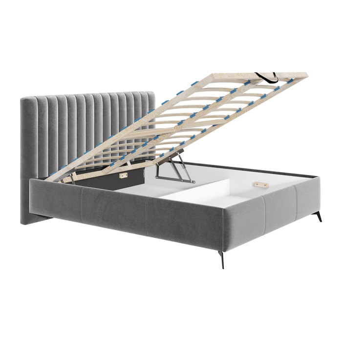 Mendoza - lit coffre - 180x200 - sommier inclus - en velours - Gris