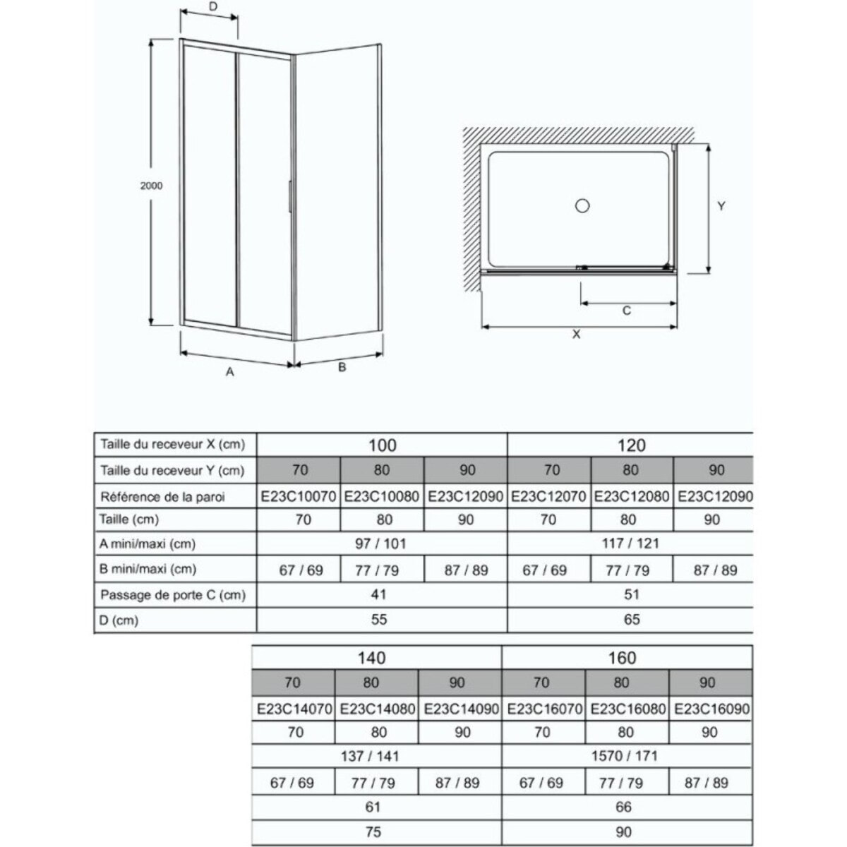 Pack paroi douche coulissante angle 100x80cm JACOB DELAFON L'Ingénieuse