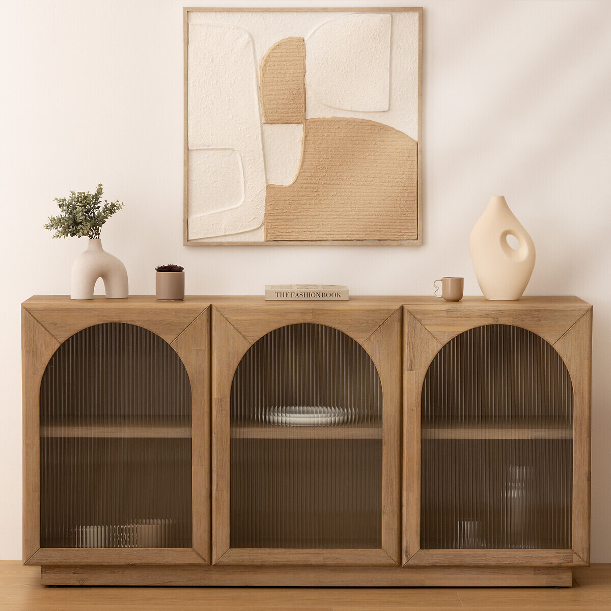 Buffet 3 portes en verre Lousada acacia 160x80cm