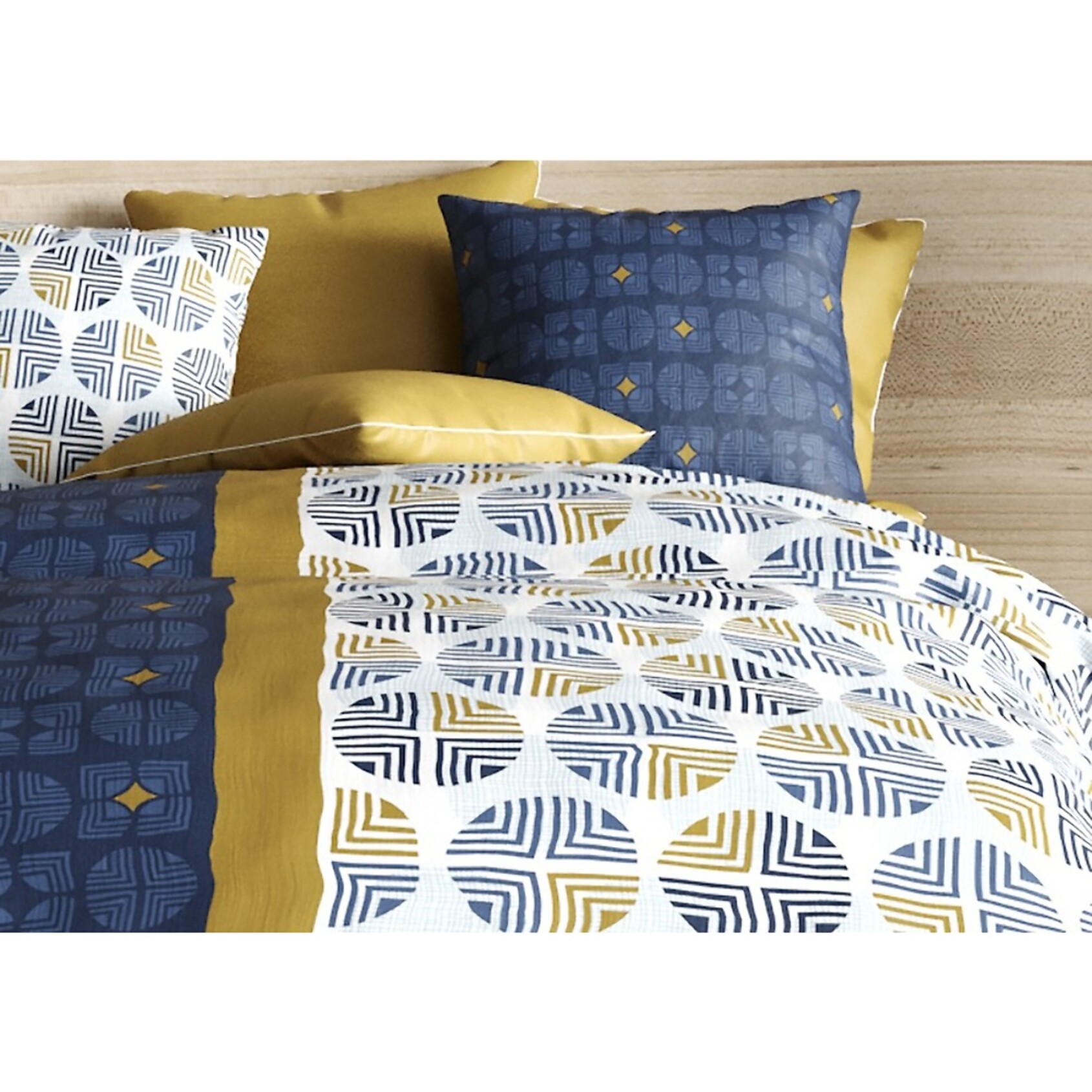 Parure housse de couette coton bleu