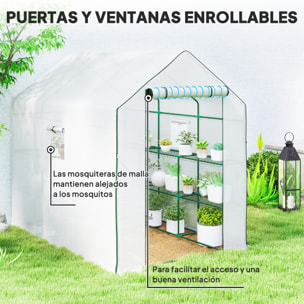 Invernadero de Jardín de 3 Niveles, Invernadero de Exterior con 12 Estantes, Puerta Enrollable, Ventanas, Anti-UV, Cubierta de PE 135g/m² para Cultivos, Plantas, Flores, 140x213x190 cm Blanco
