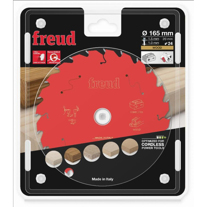 Lame pour scie circulaire portative sans fil FREUD - Ø165 1,45/1 AL20 Z24 BA 25° - F03FS10052 -FR07W010HC
