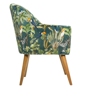 Fauteuil "Sango" velours vert motifs jungle