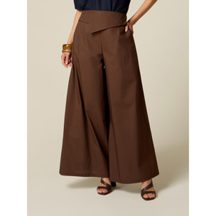 Oltre - Pantaloni wide leg con baschina in vita - Marrone