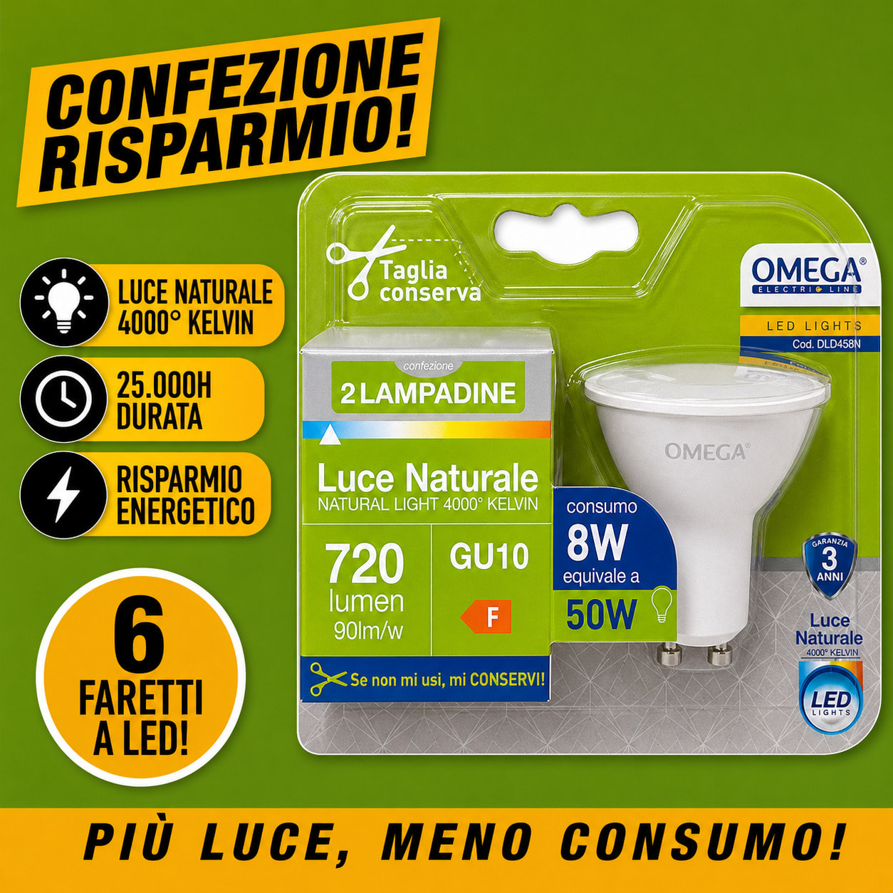 OMEGA Set 6 Faretti LED 8W 720LM GU10 4000K