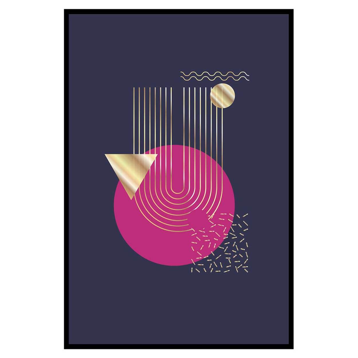 Affiche abstraite géométrique dorée fond violet moderne Affiche + cadre en métal - Noir