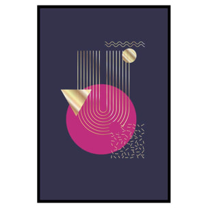 Affiche abstraite géométrique dorée fond violet moderne Affiche + cadre en métal - Noir
