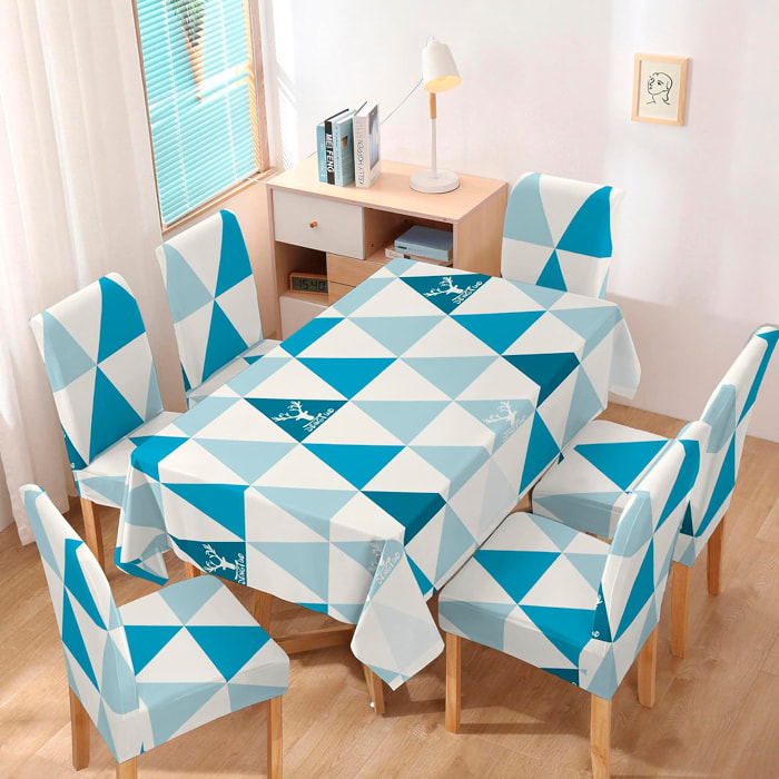 DAM Mantel impermeable de 140x220cm y 6 fundas de silla. 220x140x1 Cm. Color: Azul