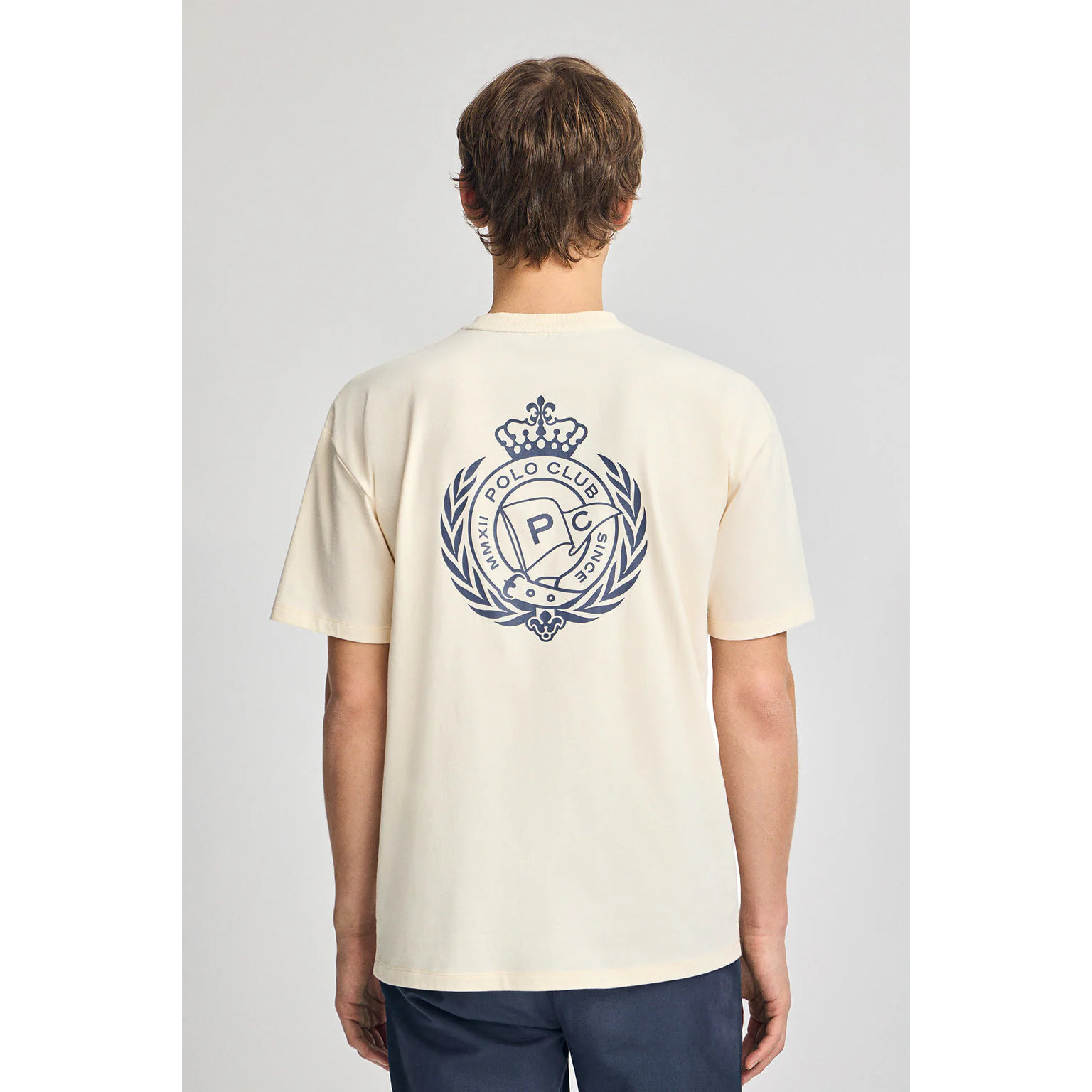 Maglietta ecrù con scollo rotondo e stampa nautica