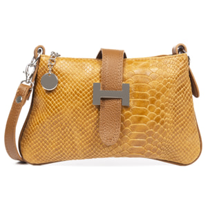 Allerona Bolso de mano Mujer.Piel auténtica Gamuza Grabado Serpiente