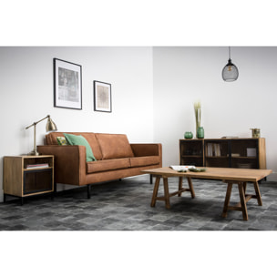 Table de chevet avec rangements industriel bois manguier massif et métal perforé RACK