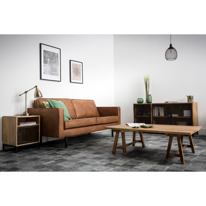 Table de chevet avec rangements industriel bois manguier massif et métal perforé RACK