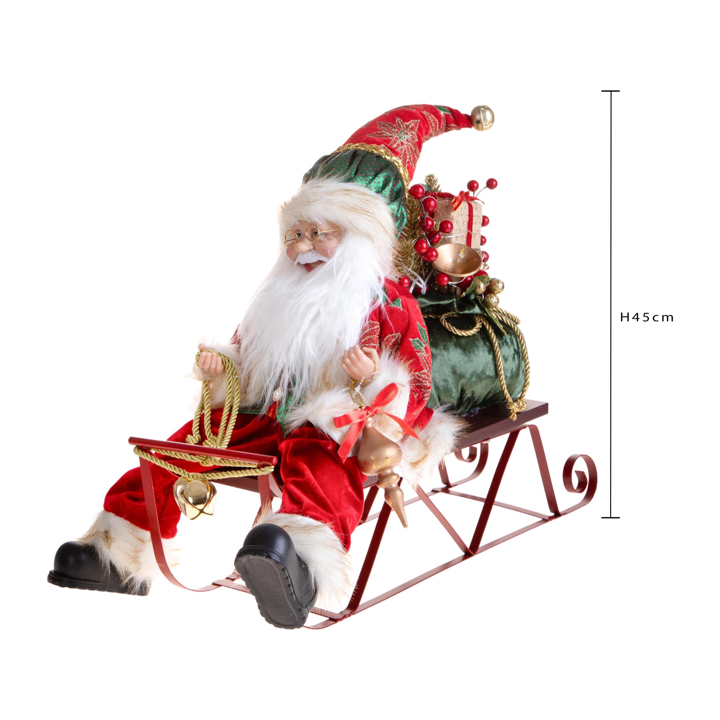 Babbo natale rococo' con slitta led - Pezzi 1 - ROSSO - Bianchi Dino SpA