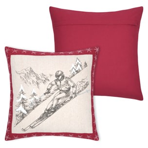 Coussin décoratif montagne ski en coton - Gris