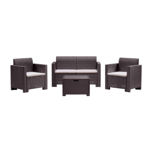 Set salotto da esterno Gazania, Salottino outdoor, Set da balcone o giardino, Composizione soggiorno per esterni, Made in Italy, Marrone