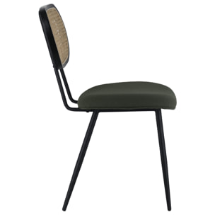 Lot de 2 chaises en cannage et tissu boucle vert kaki ELENA