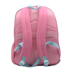 Zaino Primario Angel & Stitch a doppio scomparto, di grande capacità e adattabile a carrello. Con accessorio a forma di cuore.