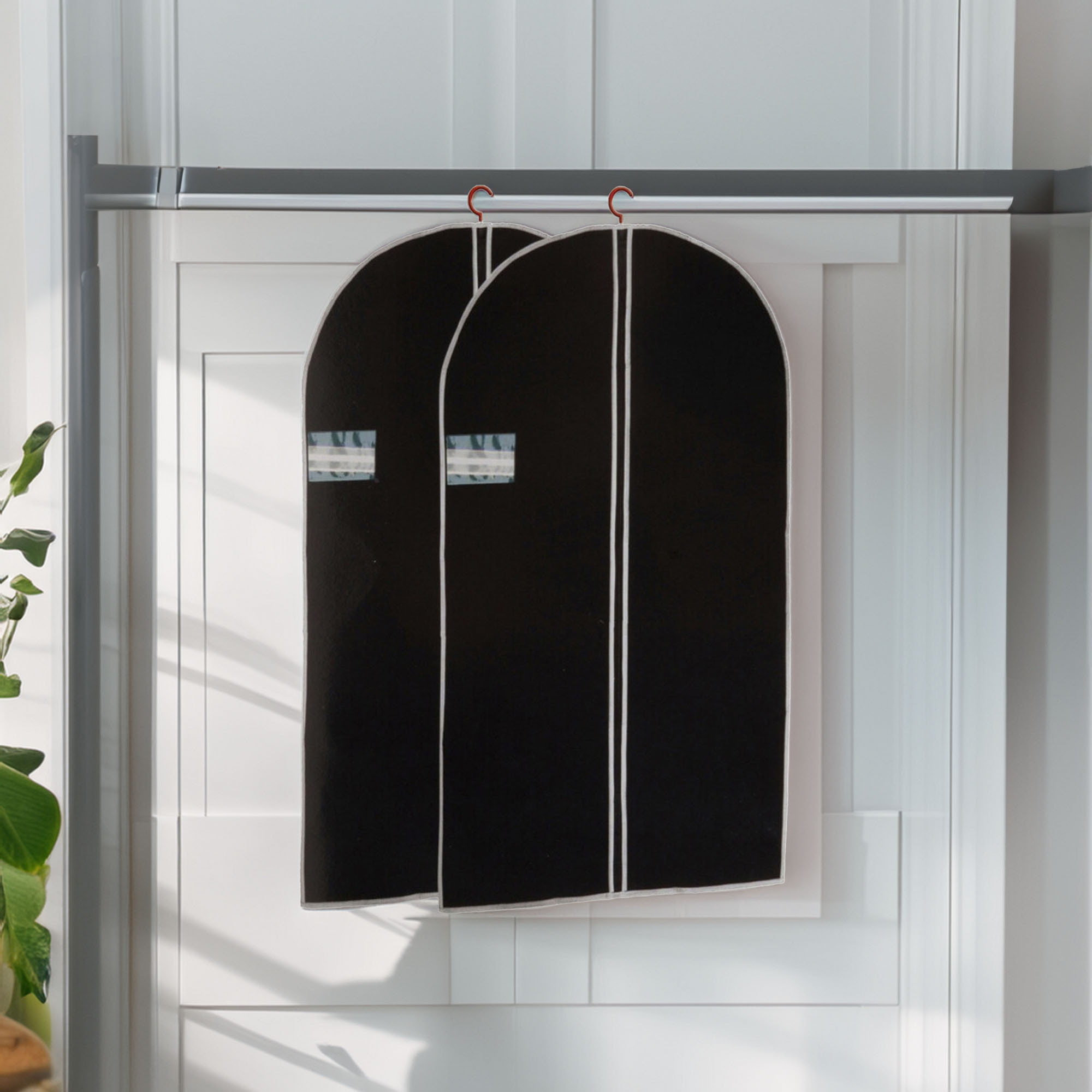 Well home juego de 2 cubrevestidos de tnt 45g, tamaño 60x150cm, negro con cremallera y ventana pe