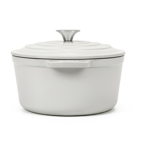 La Fonderie 1890 IENA22, Cacerola redonda de hierro fundido, 22 cm, 3,3L, beige, compatible con todos los fuegos, inducción, gas, parrilla y horno.
