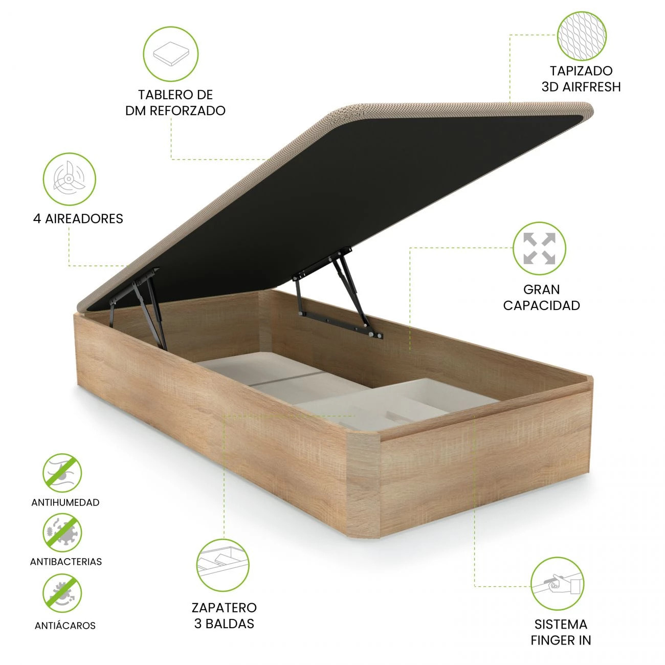 Canapé con zapatero 90x190 cm en roble Luxury Plus 3D Roble