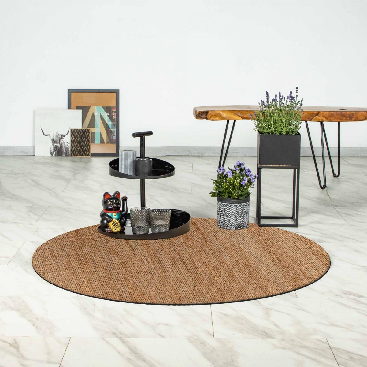 Tapis rond  en jute tissé main TOSIFA Beige motif uni à chevrons