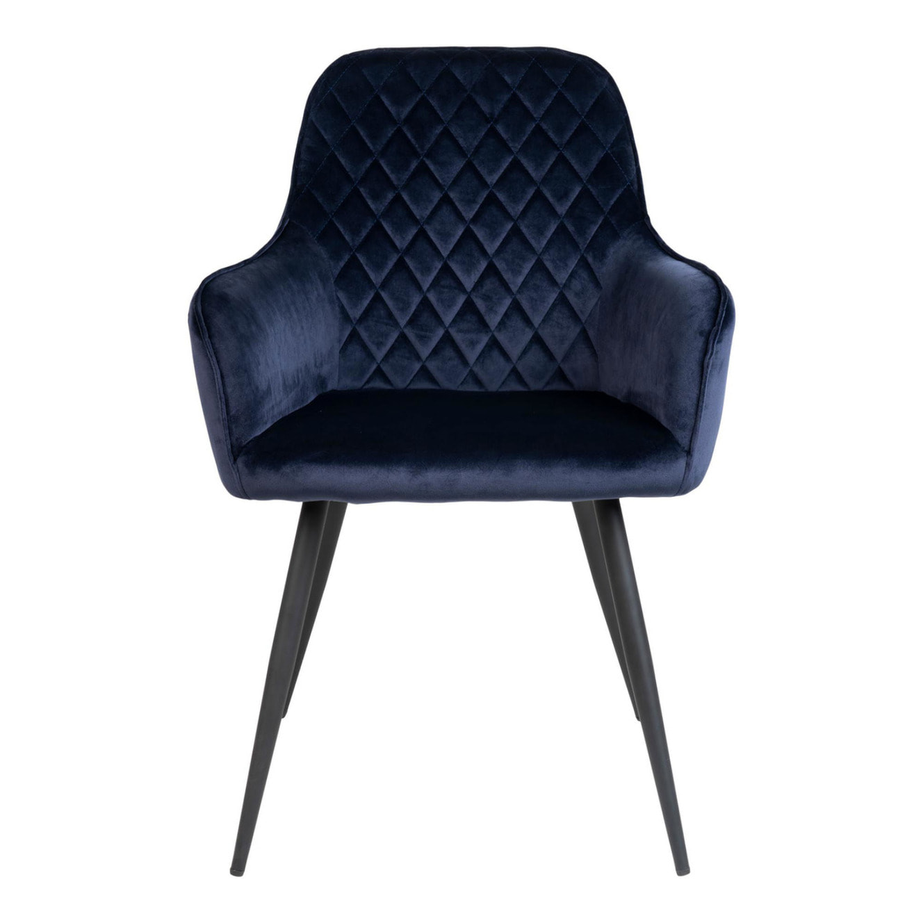 Set 2 sedie da pranzo Harbo con braccioli in velluto blu e gambe nere