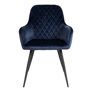 Set 2 sedie da pranzo Harbo con braccioli in velluto blu e gambe nere