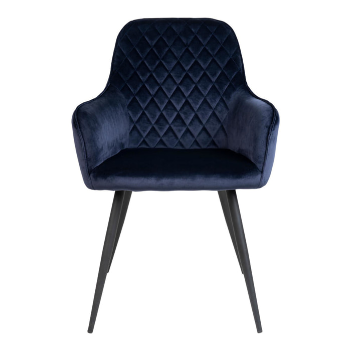 Set 2 sedie da pranzo Harbo con braccioli in velluto blu e gambe nere