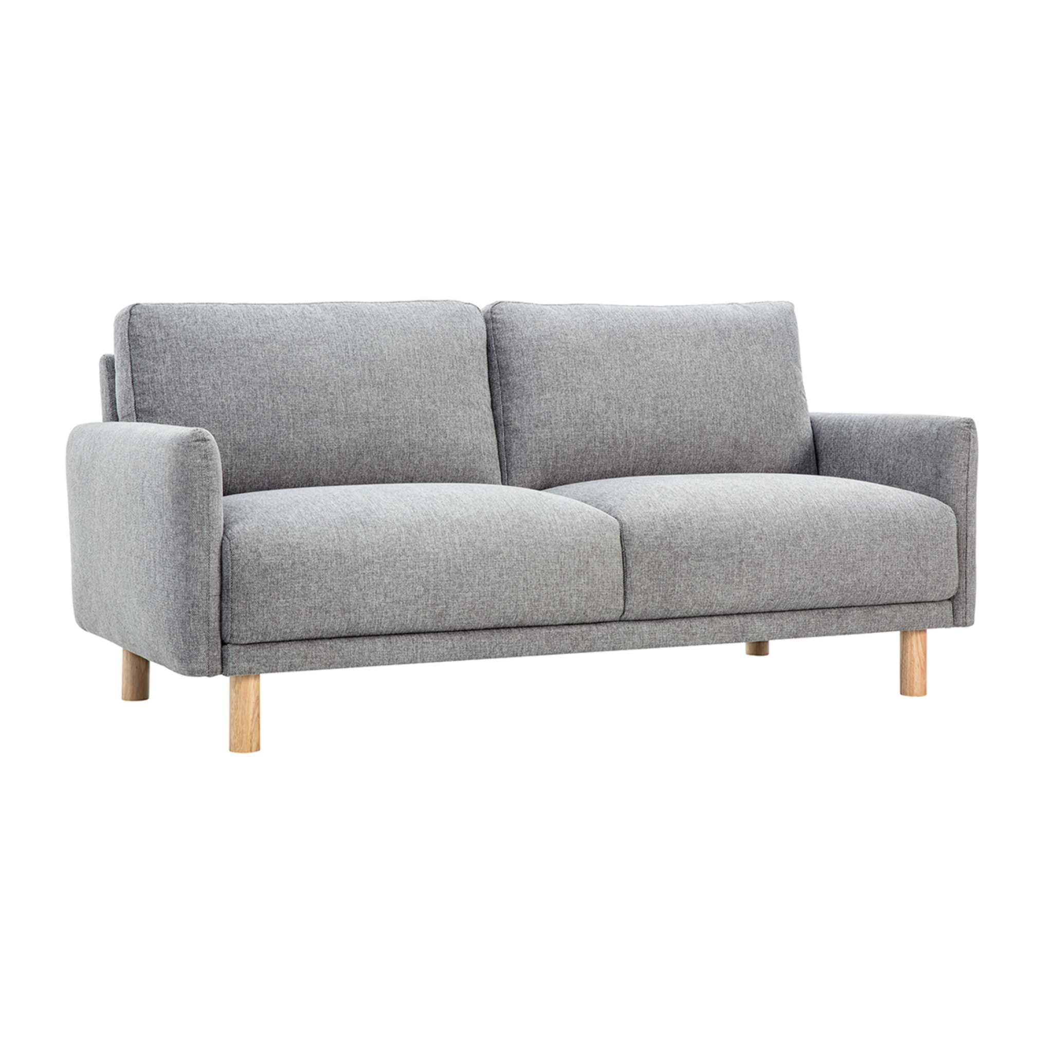 Canapé design 3 places en tissu effet velours texturé gris et bois clair BONO