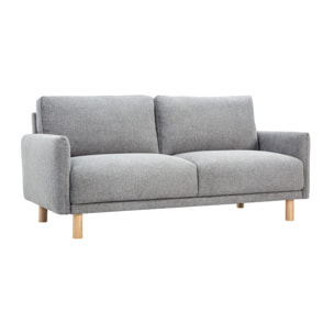 Canapé design 3 places en tissu effet velours texturé gris et bois clair BONO
