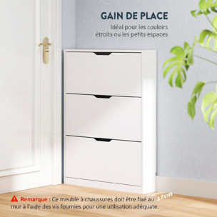 Meuble à chaussures 3 portes dim. 80 x 17 x 108 cm effet bois blanc