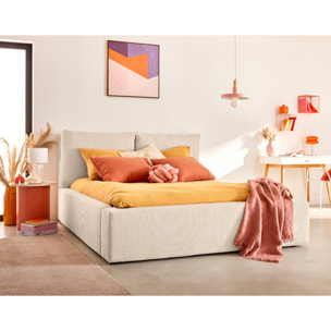 Pivoine - lit coffre - 160x200 - en velours côtelé - sommier inclus - Beige