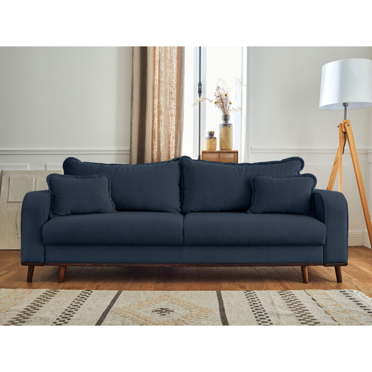 Albane - canapé 3 places - convertible avec coffre - en velours côtelé - Bleu Ardoise