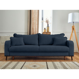 Albane - canapé 3 places - convertible avec coffre - en velours côtelé - Bleu Ardoise