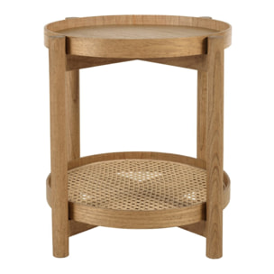 AMY - Table d'appoint en mindi 45.5cm avec tablette en rotin naturel AMY