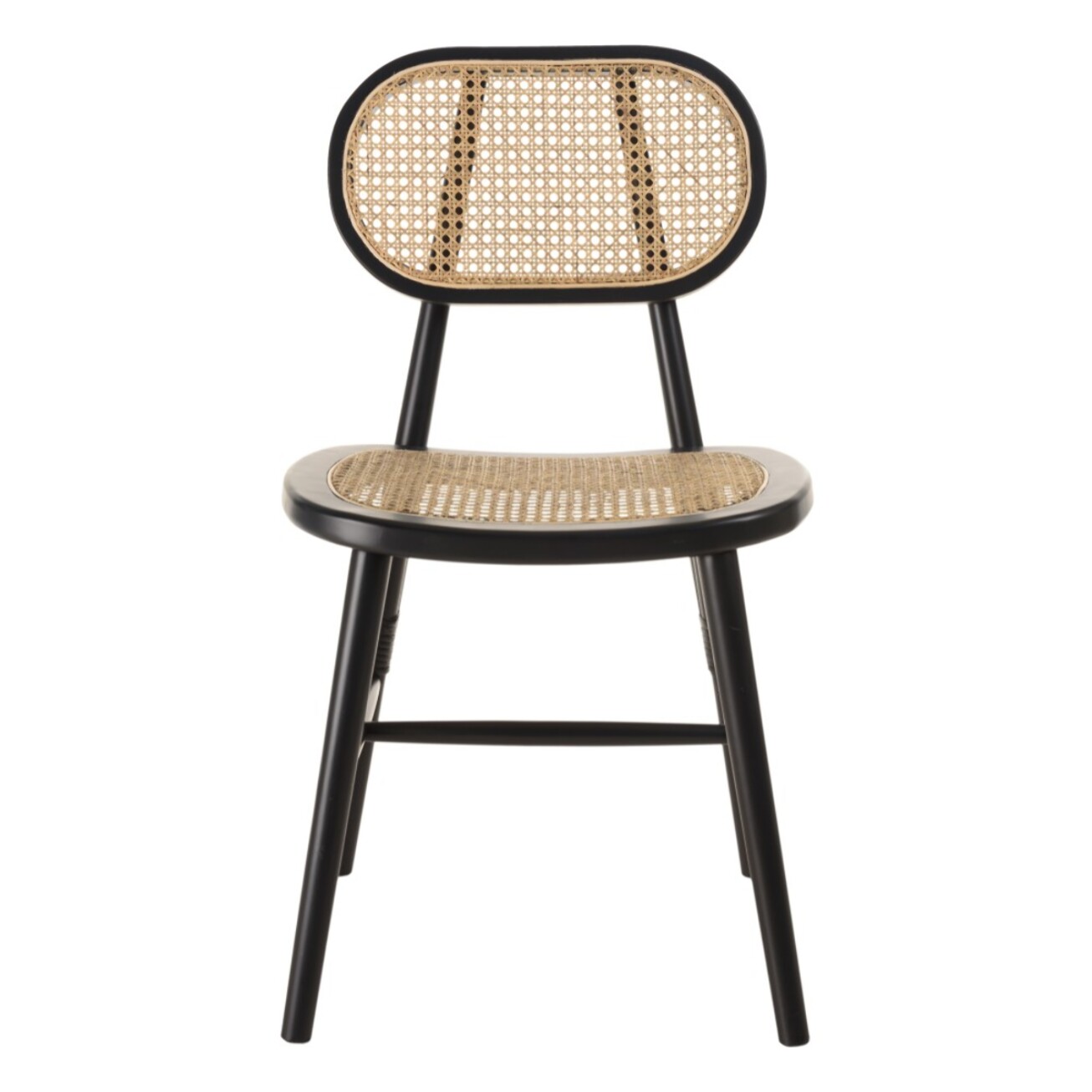 PIERRE - Lot de 2 chaises bois noir, assise et dossier en rotin naturel
