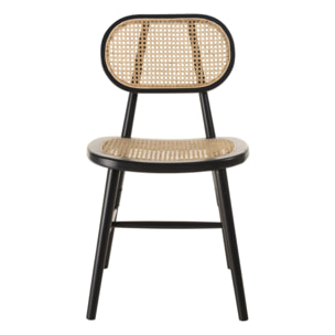 PIERRE - Lot de 2 chaises bois noir, assise et dossier en rotin naturel