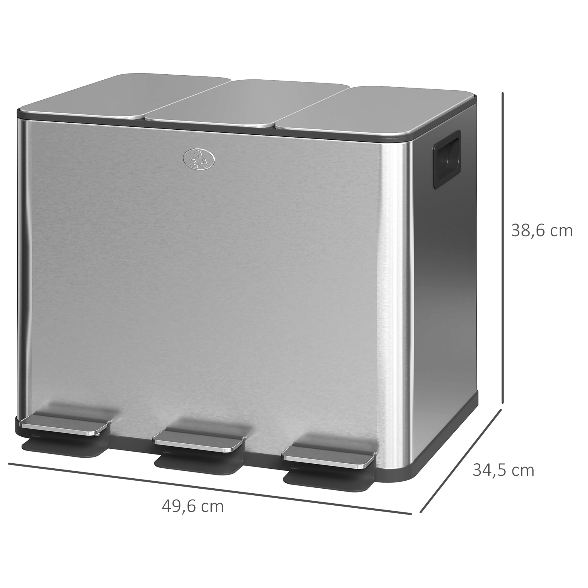 Cubo de Basura de Cocina con 3 Compartimentos 3x10L Papelera de Cocina de Acero Inoxidable con Pedales Tapas de Cierre Suave y Cubo Extraíble para Reciclaje Residuos Restos de Comida Plata
