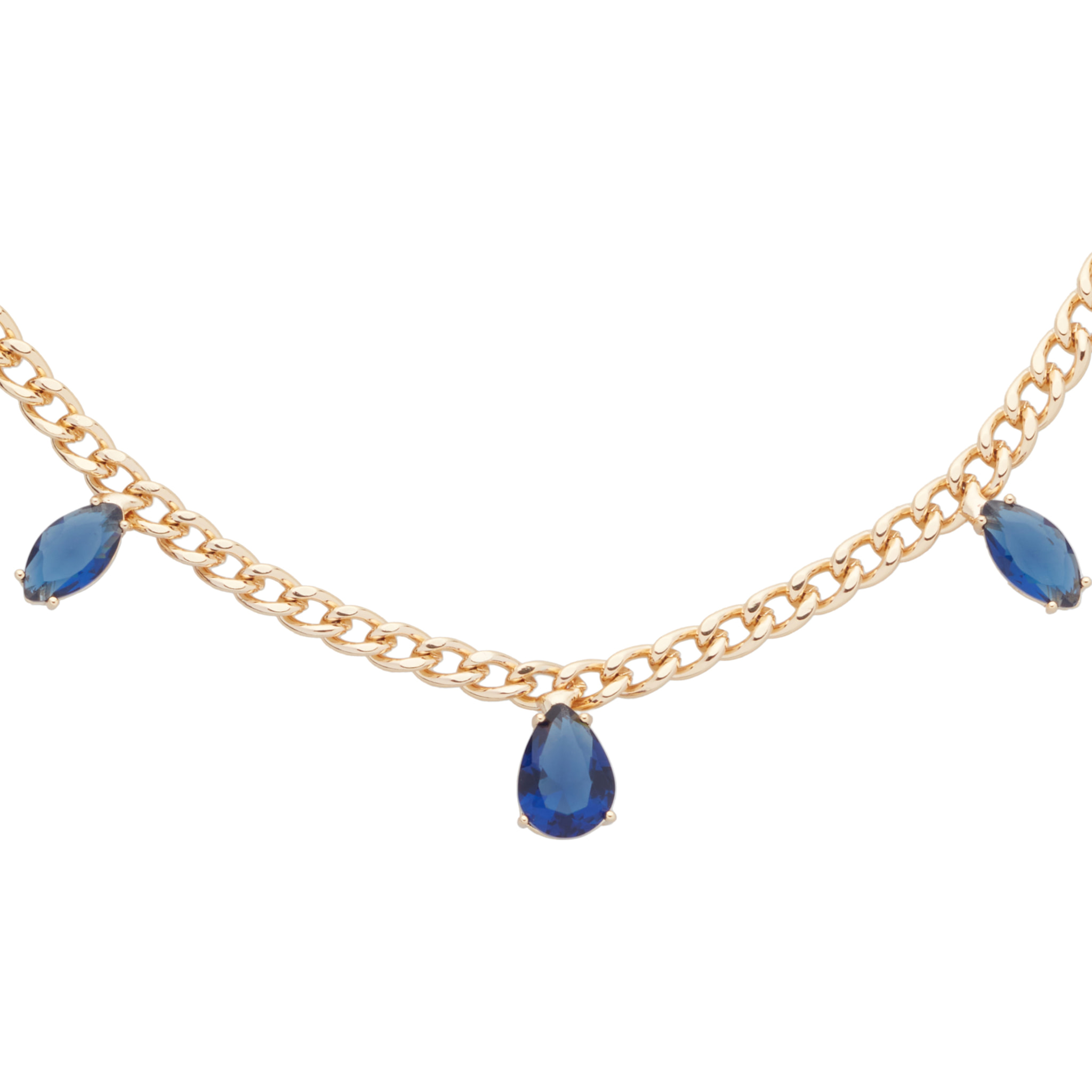 Collana U.S. Polo Assn. In metallo dorato con pendenti in cristallo blu scuro