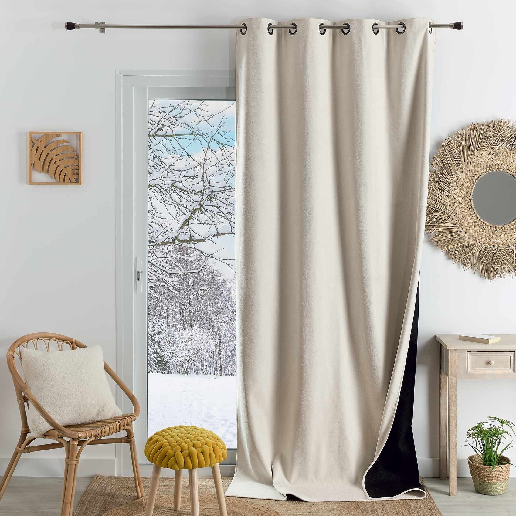 Rideau thermique phonique et semi occultant KONFOR - Blanc cassé