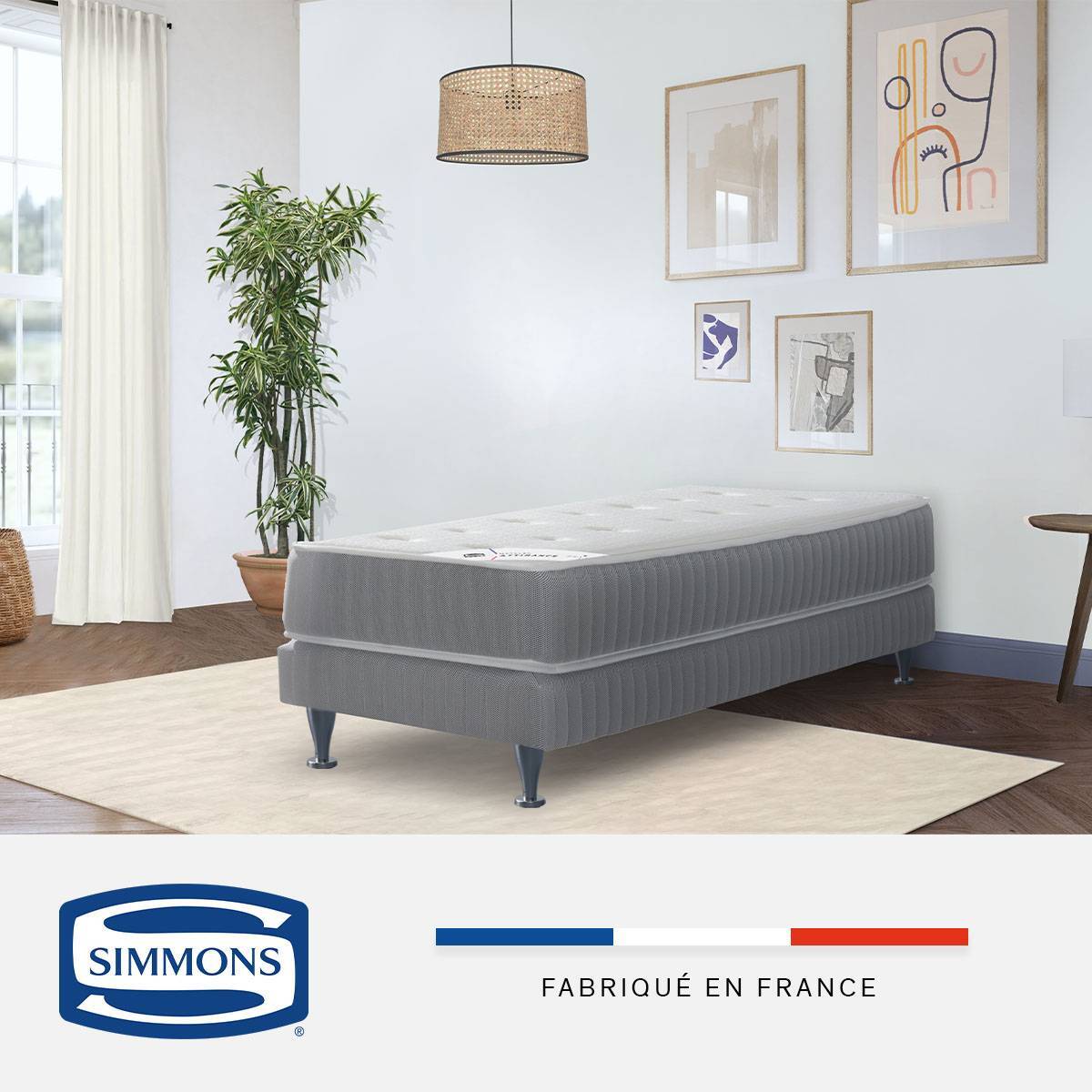 Ensemble matelas H24 ressort ensachés, ferme, sommier