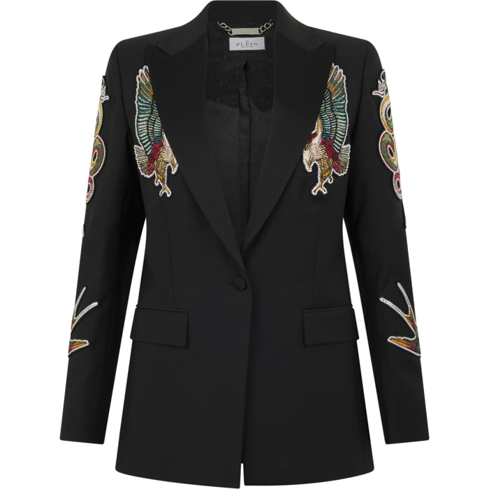 PHILIPP PLEIN Boyfriend's Fit Blazer Tattoo Patches