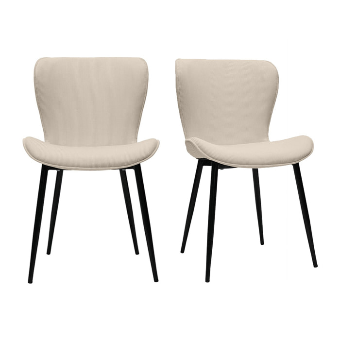 Chaises design en tissu velours côtelé beige et métal noir (lot de 2) ADDICT