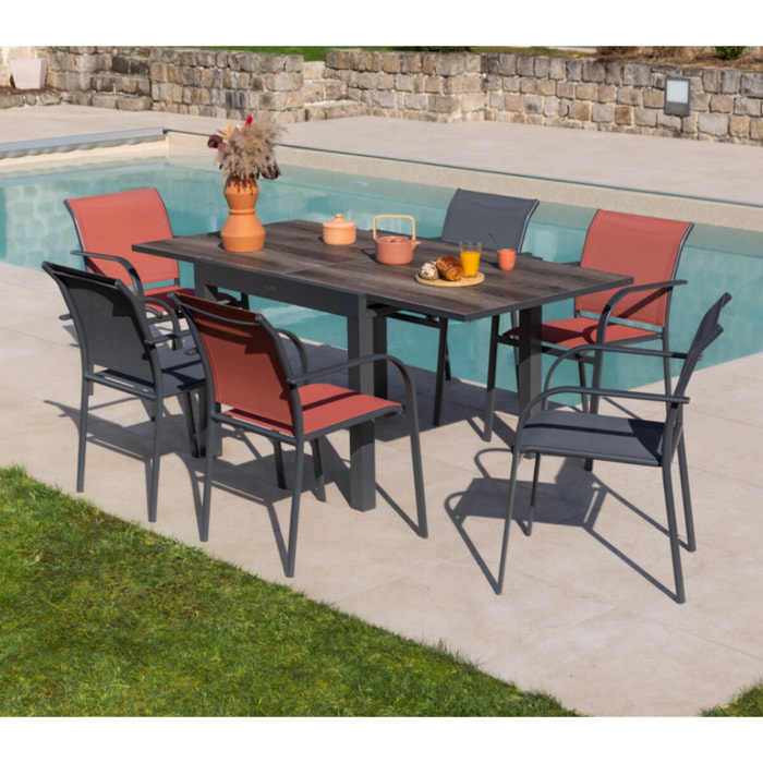 HONFLEUR BEZIERS CHENE - Ensemble table et chaises de jardin  - Anthracite et Terracotta