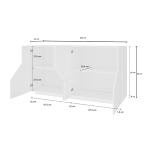 Credenza moderna a 4 ante geometriche, Made in Italy, Madia da ingresso, Buffet di design da soggiorno, Cm 200x43h86, Ardesia e Acero